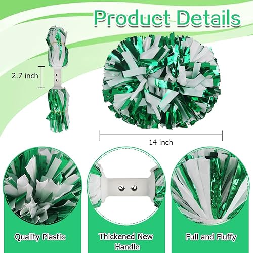 Miniatura 2 de Lovecheer 2 pompones profesionales de animadora con mango de bastón (sin cierre de cremallera) para espíritus deportivos, niñas, adultos, actuación,