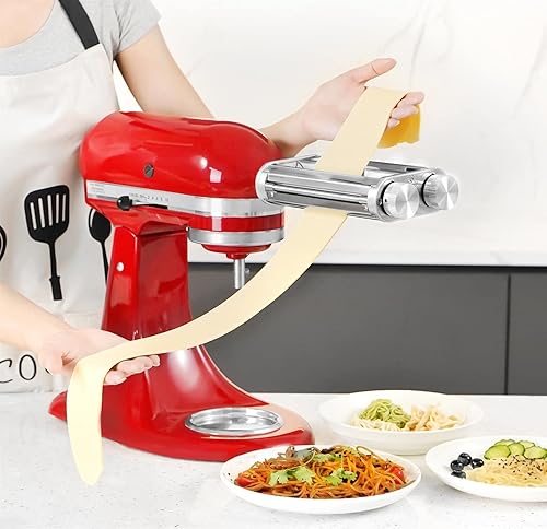Miniatura 7 de Cortadores de fideos con rodillo de pasta para mezcladores KitchenAid, juego de accesorios para hacer pasta, incluye rodillo de hojas de masa,