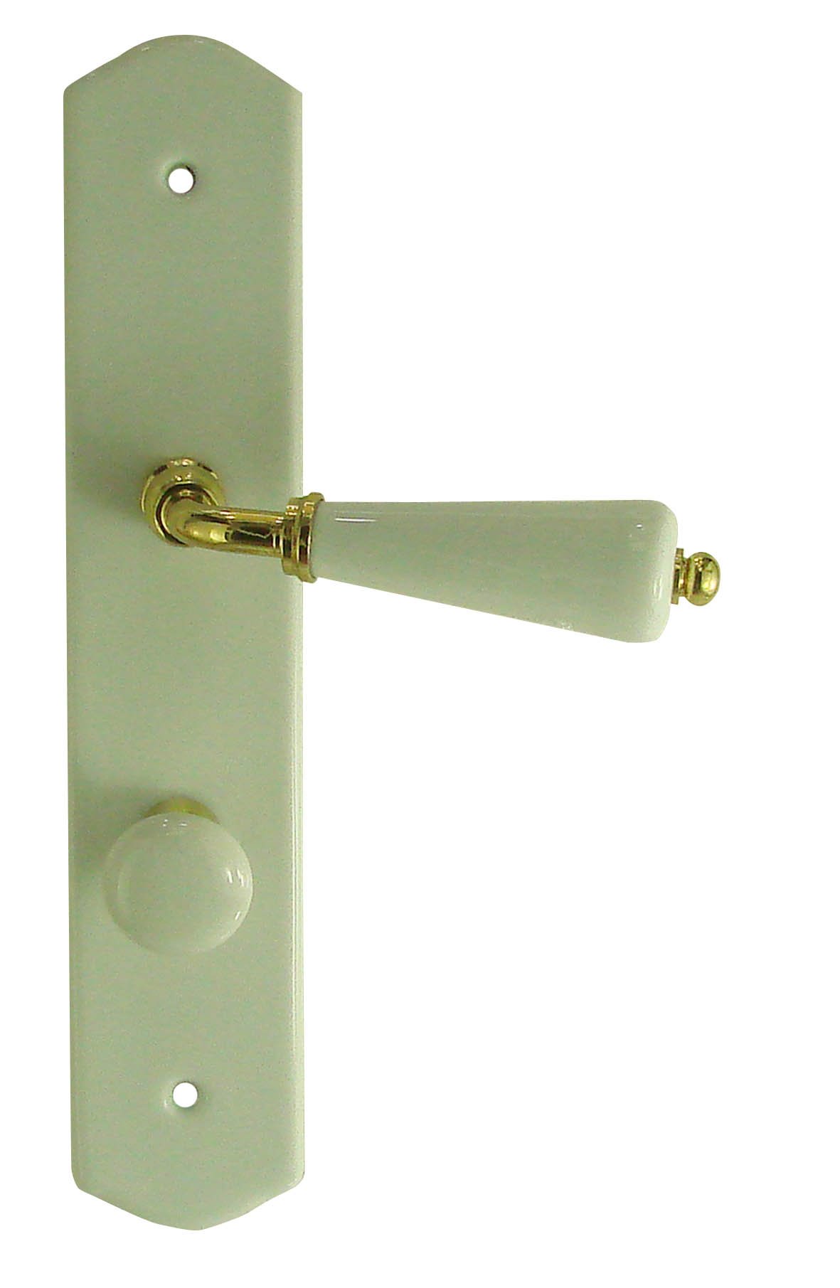 Demi poignée de porte canon porcelaine blanche et laiton poli chic