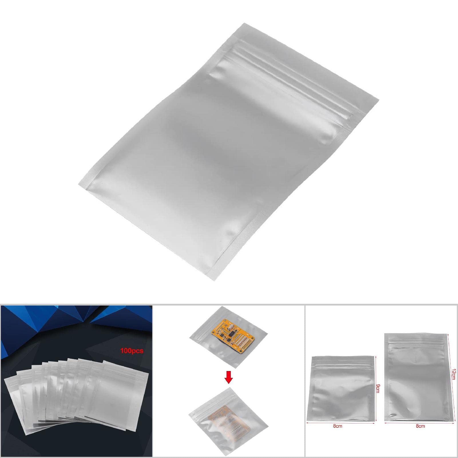gernie 100Pcs Aufbewahrungstasche Antistatic Bags Lot Shielding Package Silver Gray Anti Static Ziplock Small Esd Bags (6.5 * 12cm), gerniemif27g6rvy-01