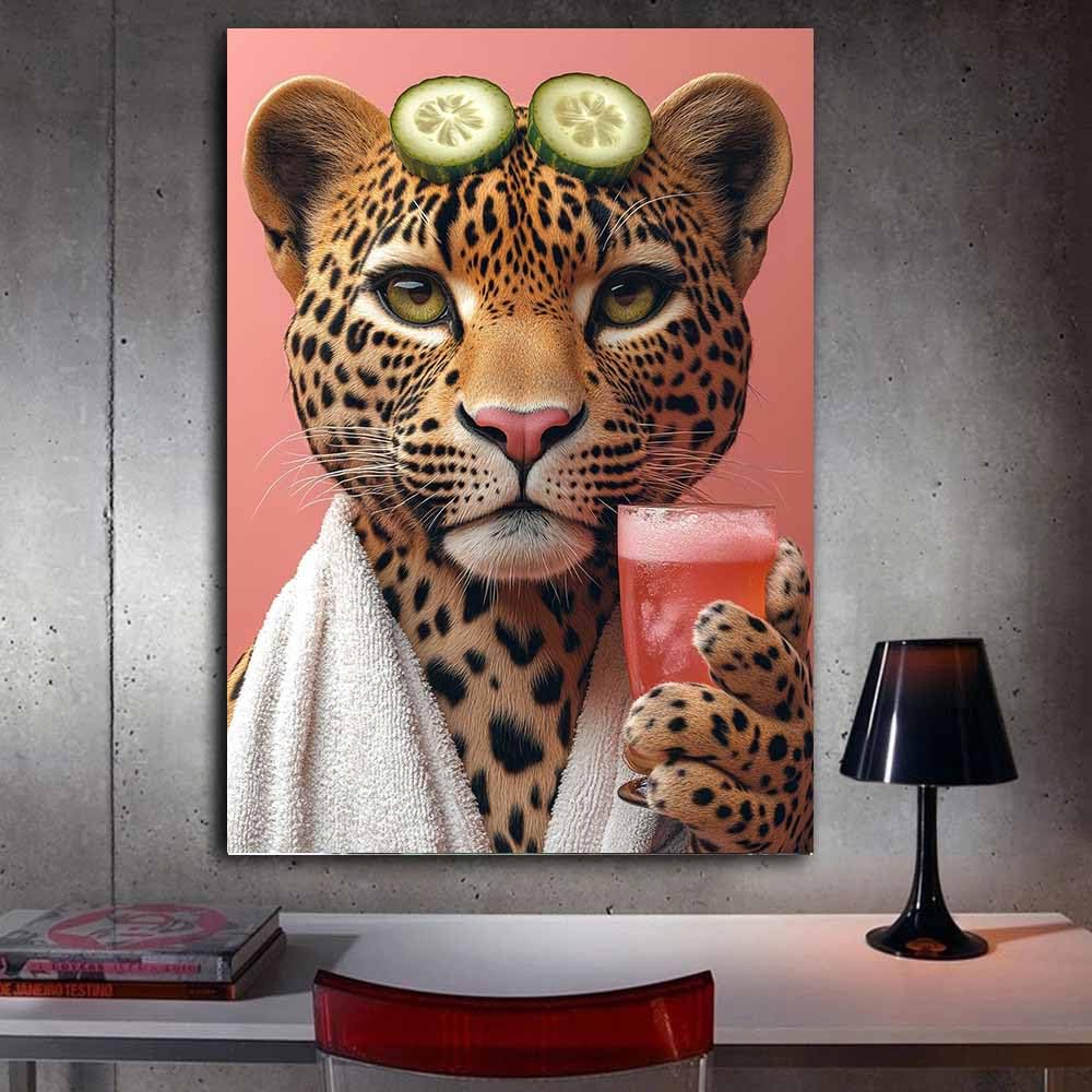 AMXBZC Affiche décorative chambre d'enfant Salle de bain amusante léopard Moderne animaux de safari en afrique - Poster Images Murales - Décoration chambre de bébé(Rose)-50x70cm Encadrée