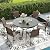 DIFY 7 Pieces Outdoor Patio Dining Set for 6, 50" Black Round Metal Dining Table and 6 Brown Stackable Sling Dining Chairs, Outdoor Table and Chairs for Lawn Garden Backyard Deck