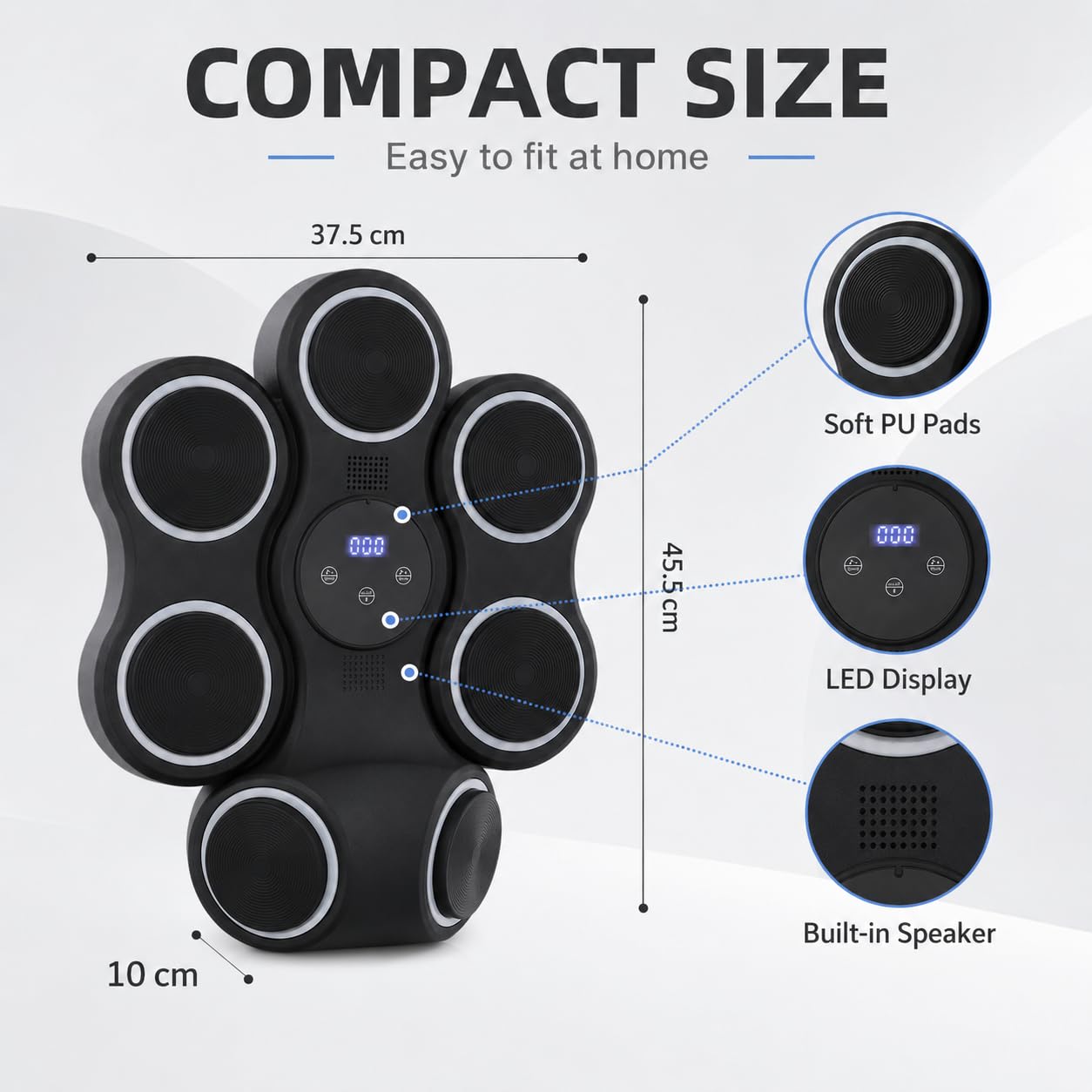 Máquina de boxeo musical con luces LED, Bluetooth, 9 modos de velocidad y modo de conteo, máquina electrónica de boxeo para niños y adultos, caja de música para casa y gimnasio