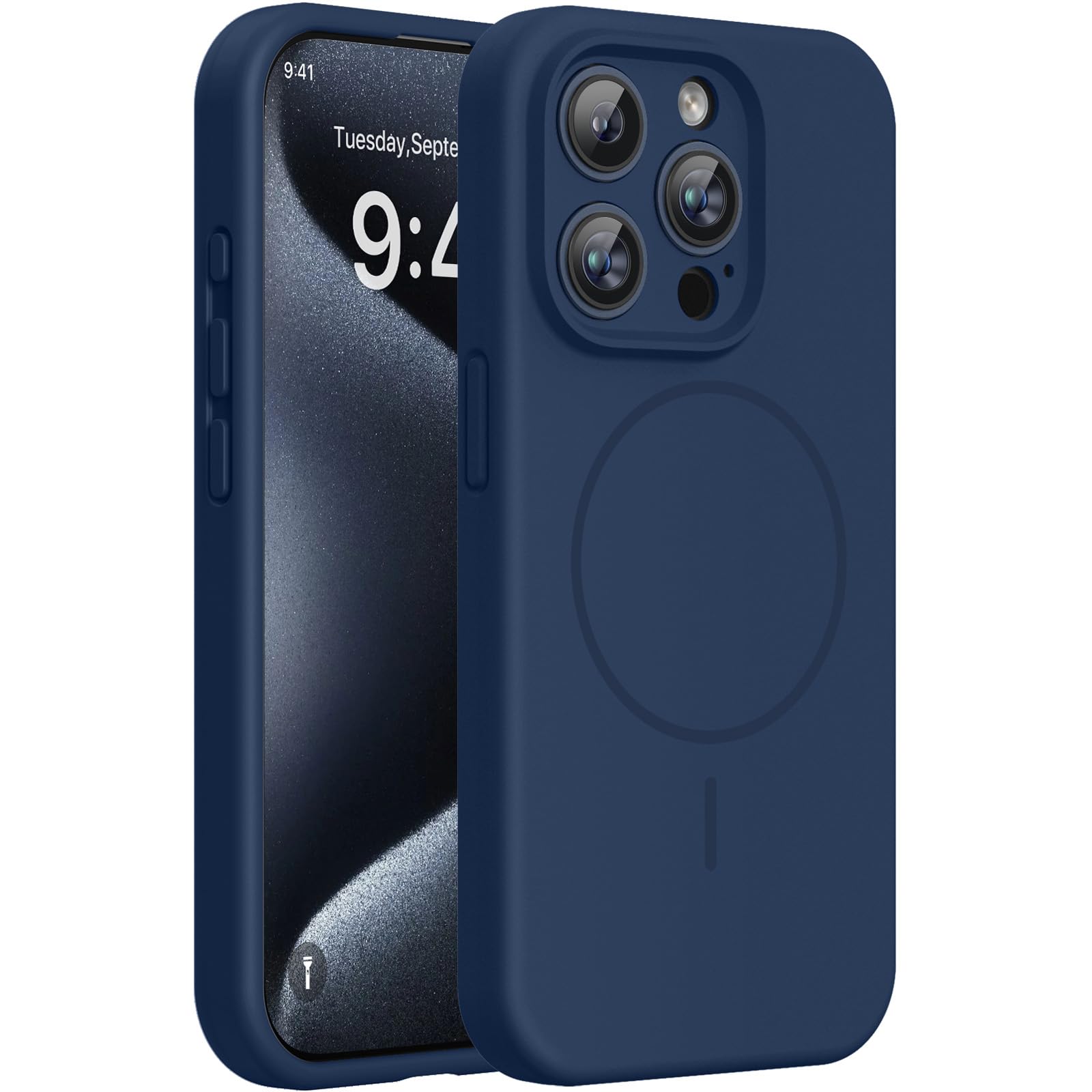 Miracase Silicone &amp; Magnetic for iPhone 15 Pro Max Case, Navy Blue