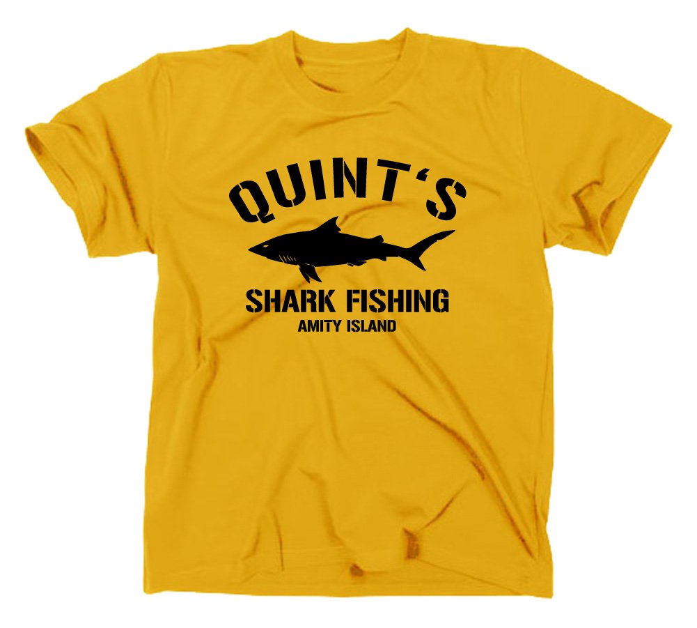 Styletex23 Men's Yellow Quint's Shark Fishing Amity Island T-Shirt, L,