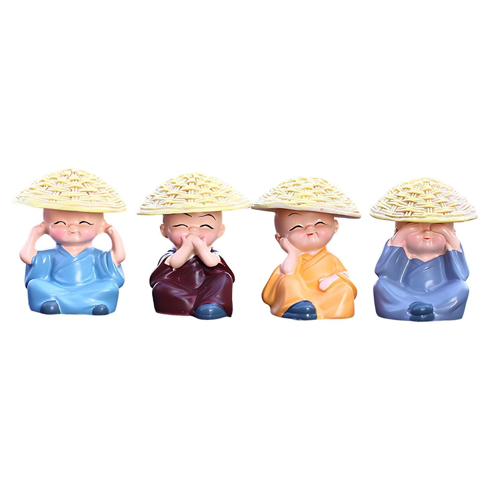 YUZDNM 4PCS Baby Buddha Statues Hear No Evil See No Evil Speak No Evils Do No Evils Cute Monk Figurine, Creative Sculpture Collectibles Crafts Arts for Flower Pot Tabletop Decor(#a)