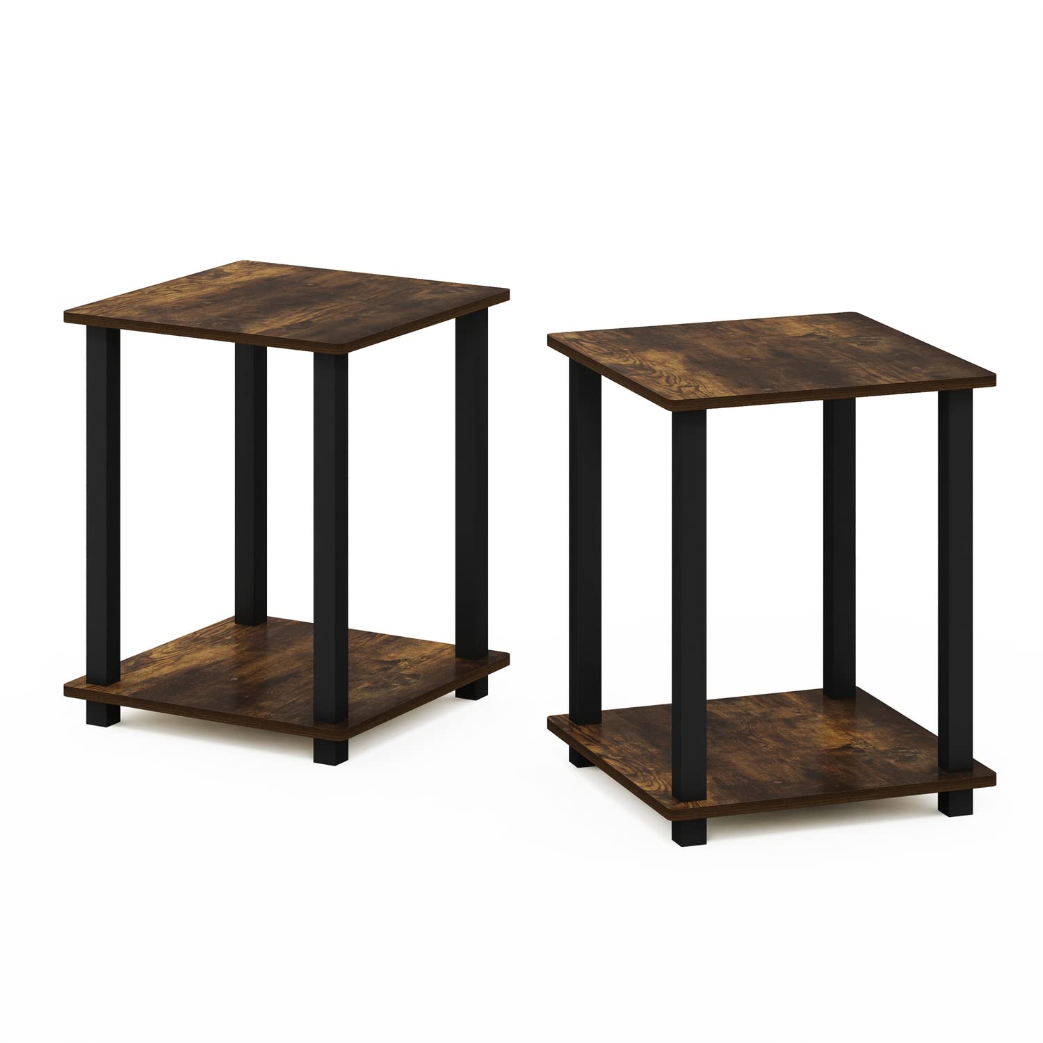 Furinno Simplistic Set of 2 End Table, 2Pack, Amber Pine/Black Amber