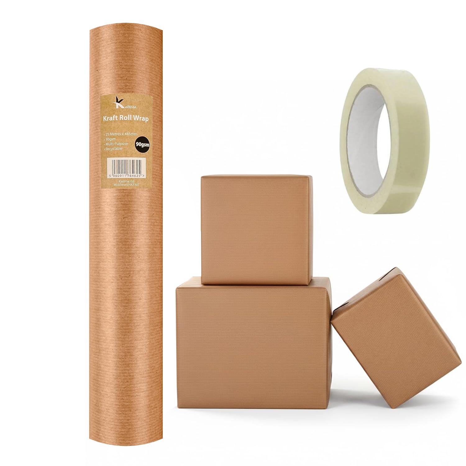 Karrma Ltd. Brown Kraft Gift Wrapping Paper Roll | 90gsm | Size 25m X 44cm | Recyclable | Perfect for Gift Wrapping Parcel Packing Arts & Craft Christmas Birthday Wedding Decoration