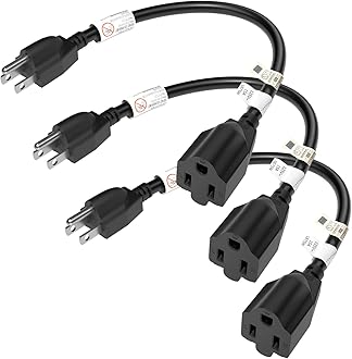 FIRMERST 15 Amp 1 Foot 3 Prong Extension Cord 14 Gauge 1875W UL Listed Black, 3 Pack