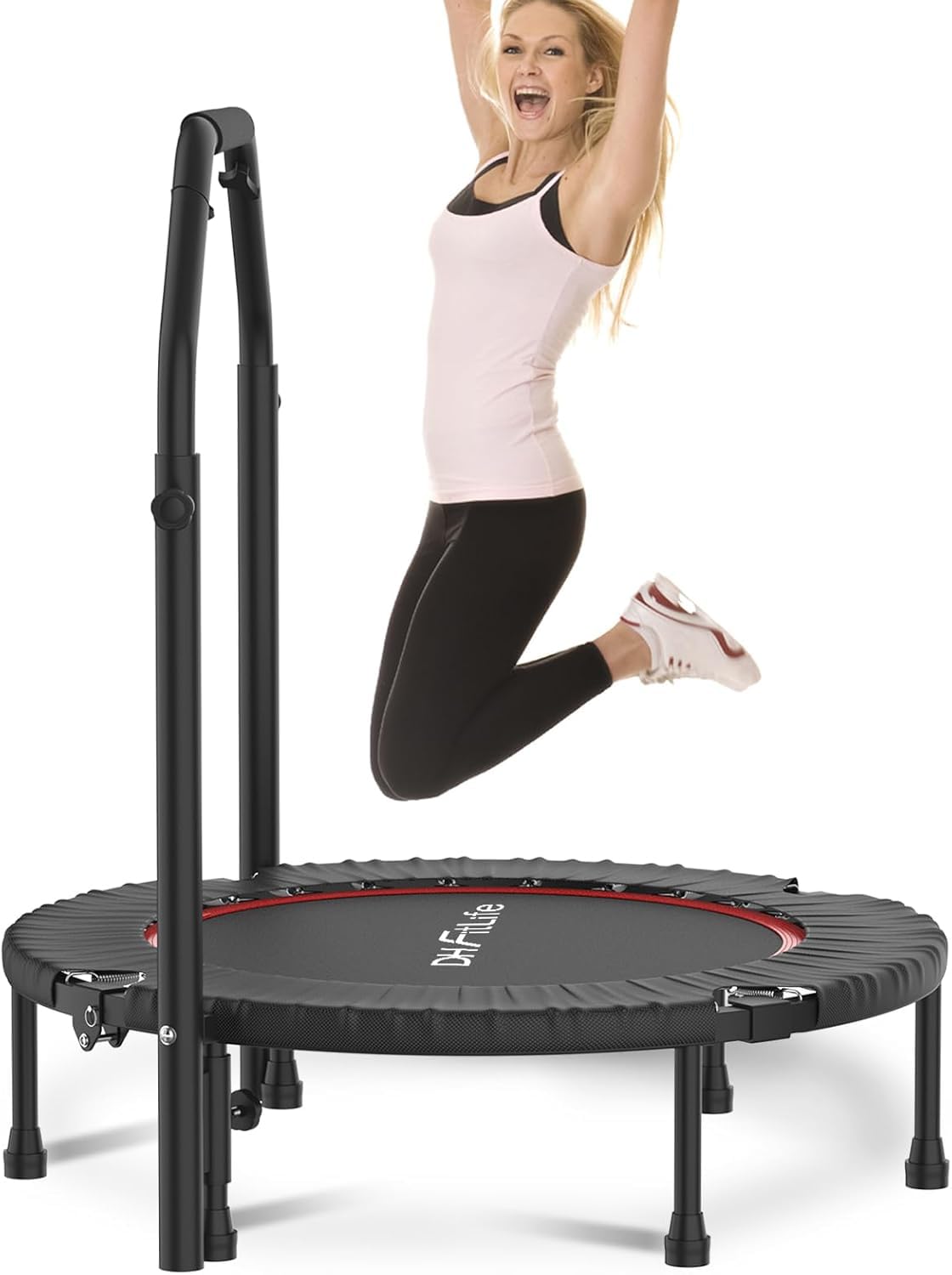 DH FitLife Trampoline de Fitness Intérieur Pliant sans Installation | Ø102 cm 40 Pouces | Capacité 150 kg | 4 Niveaux de poignée réglables | Structure Stable