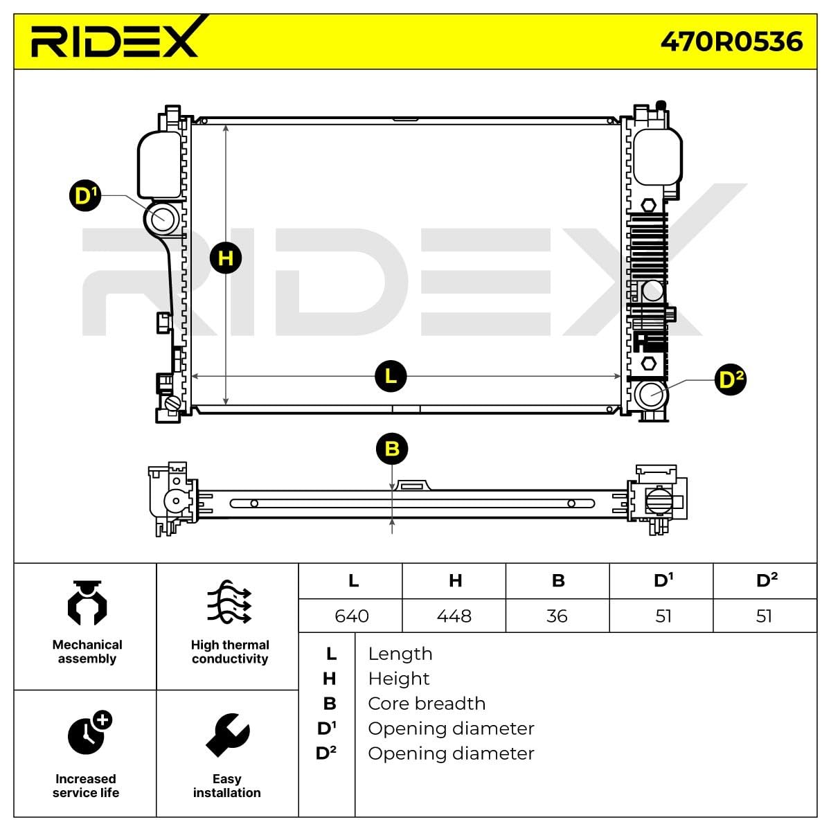 RIDEX 470R0536 Radiateur du moteur sans cadre Compatible avec MERCEDES-BENZ Classe S Berline W221