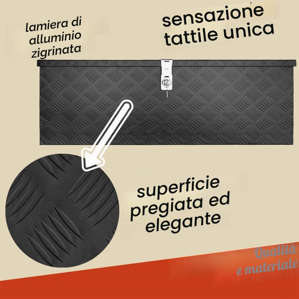 Trucky Scatola per Strumento Nero Cassetta degli attrezzi Cassone per camion Scatola di Alluminio Cassone per rimorchio con coperchio Chiudibile a chiave D100