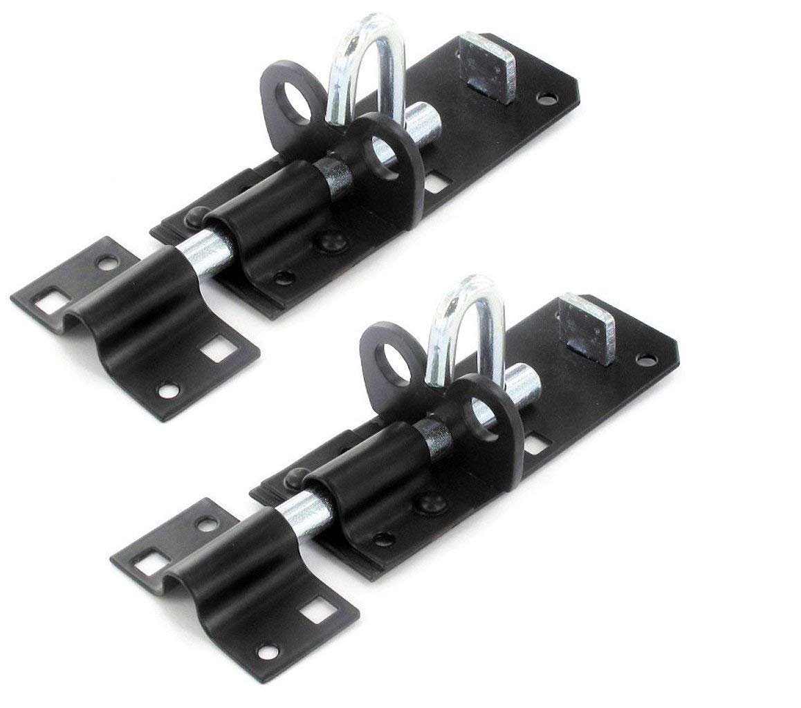 2 x Brenton Strong Sliding Padlock Shed Gate Door Bolt Black or Zinc 200mm (8") Black