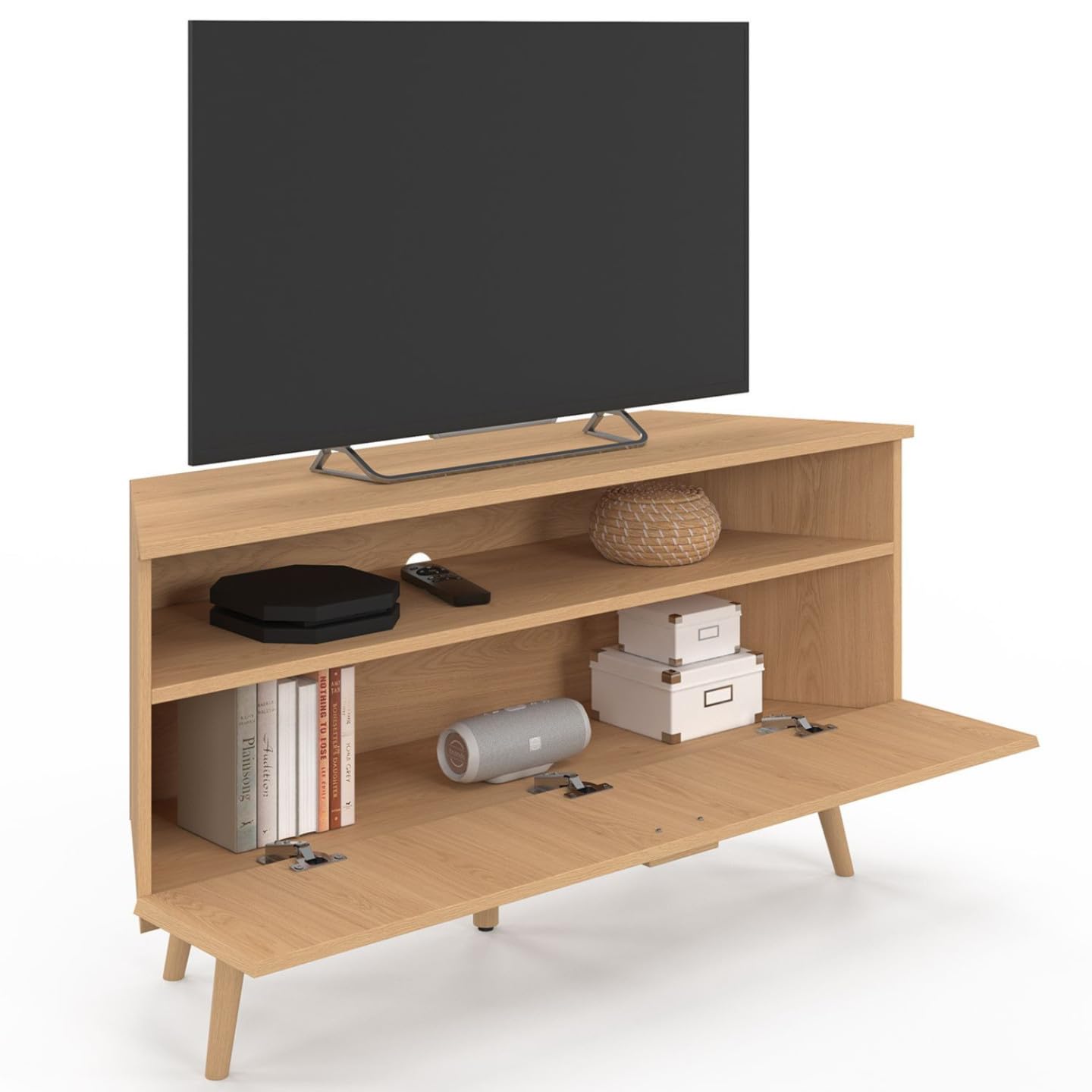 IDMarket Mobile TV Angolare JULIETTE 110 Cm – Anta A Doghe Effetto Rovere, Design Salvaspazio Per Soggiorno