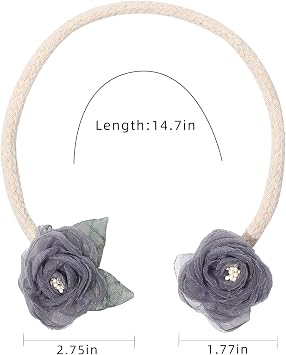 1 Pair of Handmade Artificial Rose Flower Curtain Holdbacks,Curtain Tiebacks Clips Creative Window Drape Twist Tie Backs Curtain Holders Decorative Draperies Holdbacks (Gray)
