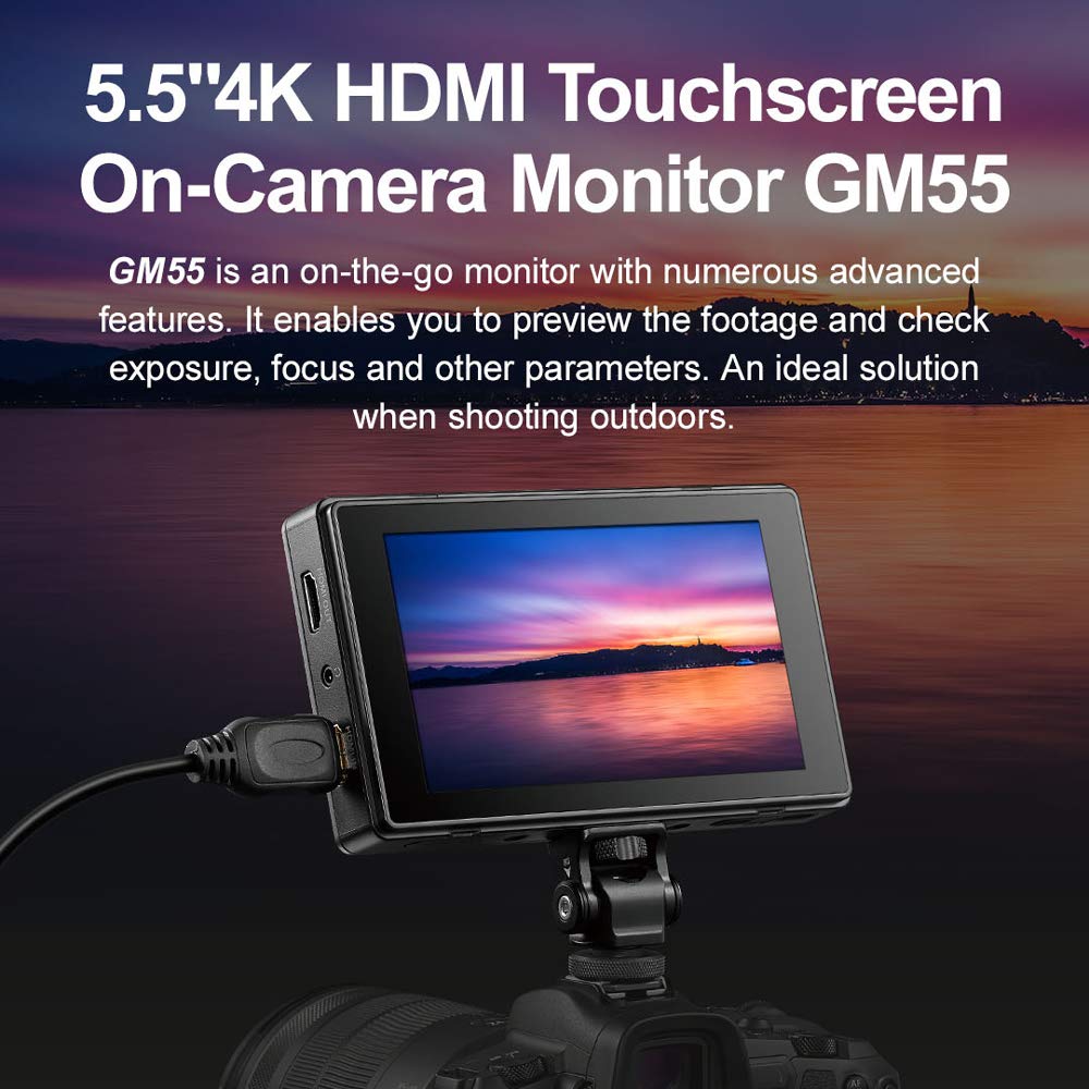 Godox GM55 5.5 Pouces sur Caméra, Moniteur IPS 4K HDMI Moniteur d'écran Tactile de Terrain pour appareils Photo Reflex numériques ILDC