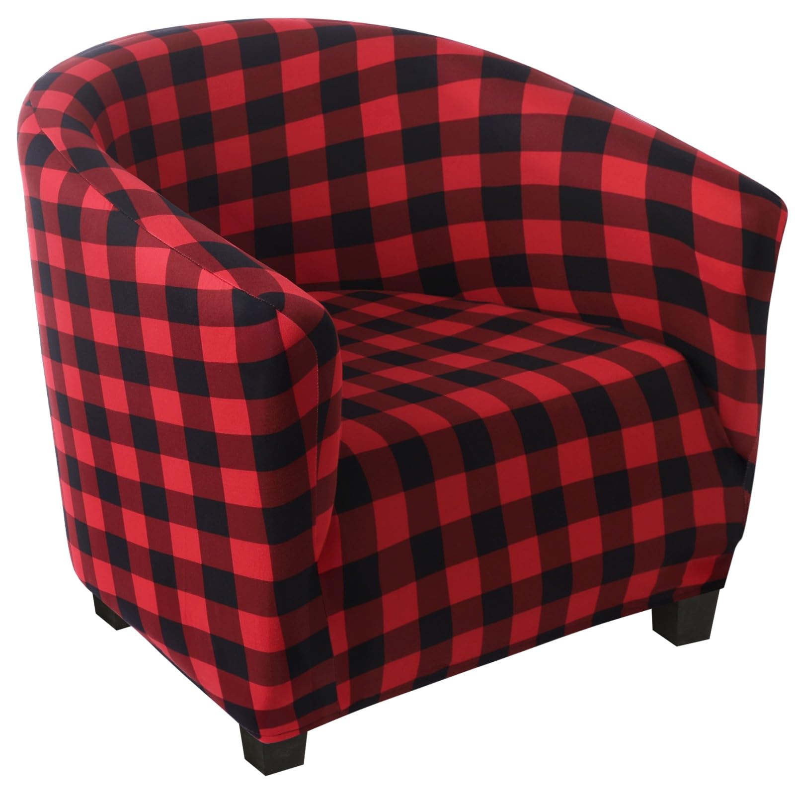 SearchI Christmas Club Chair Slipcover Stretch Barrel Chair Covers Xmas Tub Chair Slipcovers Spandex Armchair Cover Removable Couch Furniture Protector Arm Chair Cover for Living Room(Black/Red Plaid)