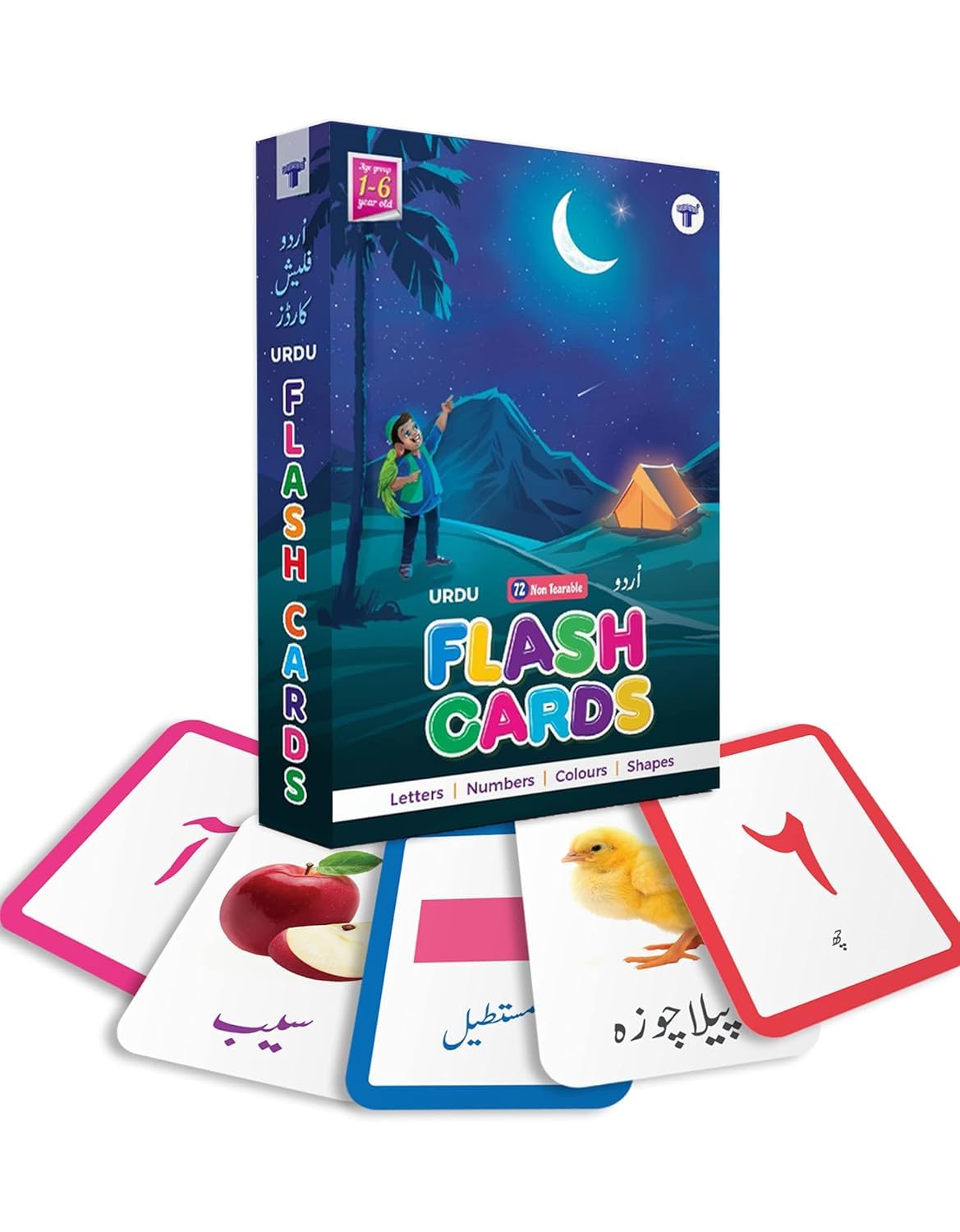 Urdu Flash Cards for Kids 1+ Years | 72 Thin Non-Tearable Cards | Educational Premium Colourful Cards with Pictures - Learn Urdu Letters, Alphabets, Numbers, Colors and Shapes
