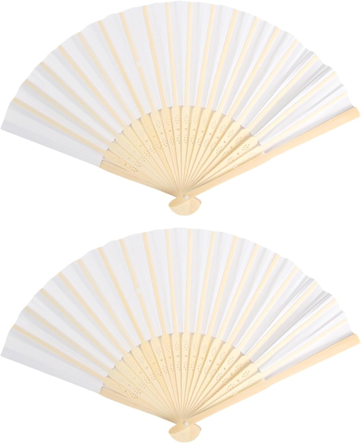 TRUMIZON 2 Pcs Folding Hand Fan, Handheld Fan Folding, Bamboo Hand Held Chinese Paper Fans for Wedding Decoration, Birthday, Dancing, Cosplay, Party Props, White