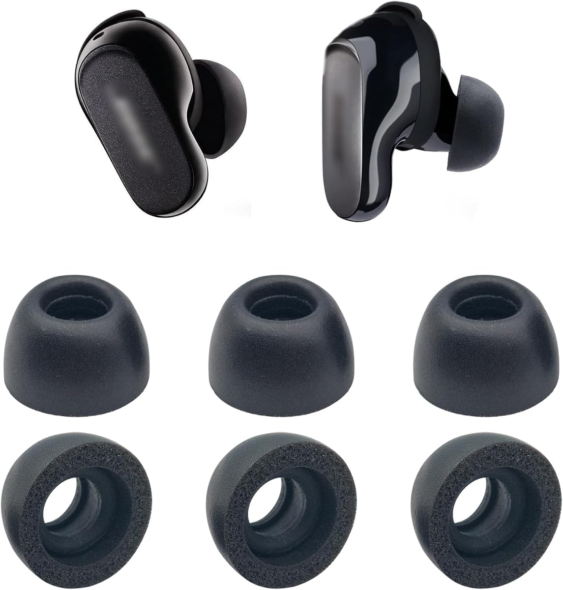 Klowcok Replacement Ear Tips for Bose QuietComfort Ultra/Earbuds II, Small | Earbuds Foam Tips, Comfort Fit, 3 Pairs, Black
