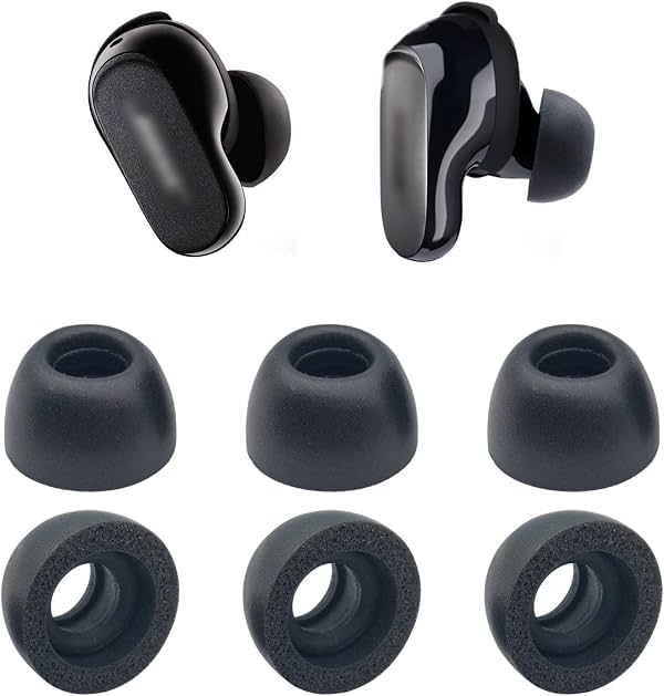 Puntas de Repuesto Klowcok para Audífonos Bose QuietComfort Ultra/Earbuds II, Pequeñas | Puntas de Espuma para Audífonos, Ajuste Cómodo, 3 Pares, Negro