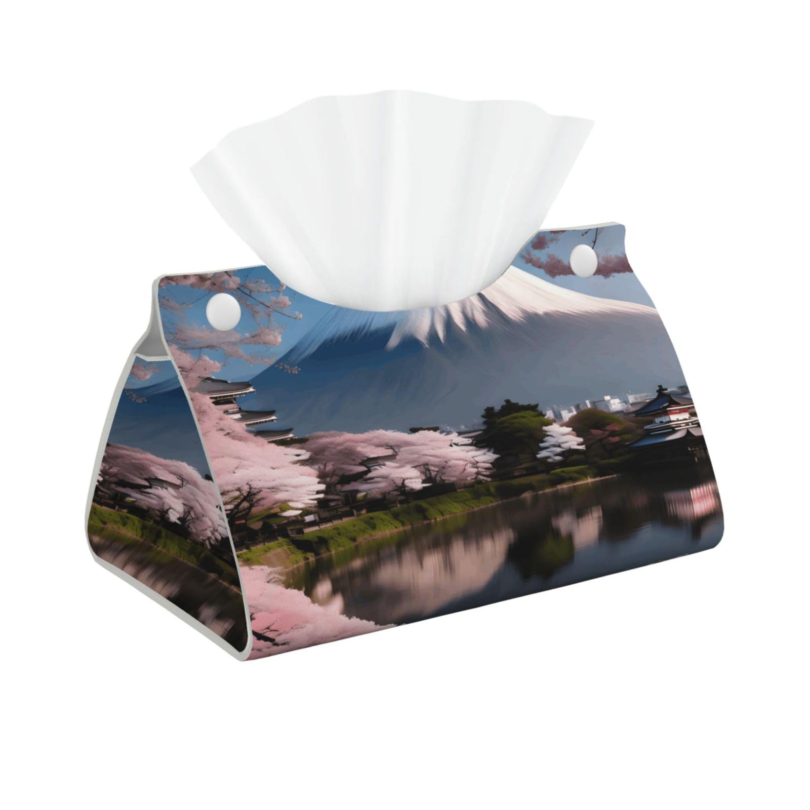 Mt. Fuji in early spring Long Leather Tissue Box Cover-Waterproof PU Leather Tissue Holder for Bathroom, Decorative Rectangular Tissue Case