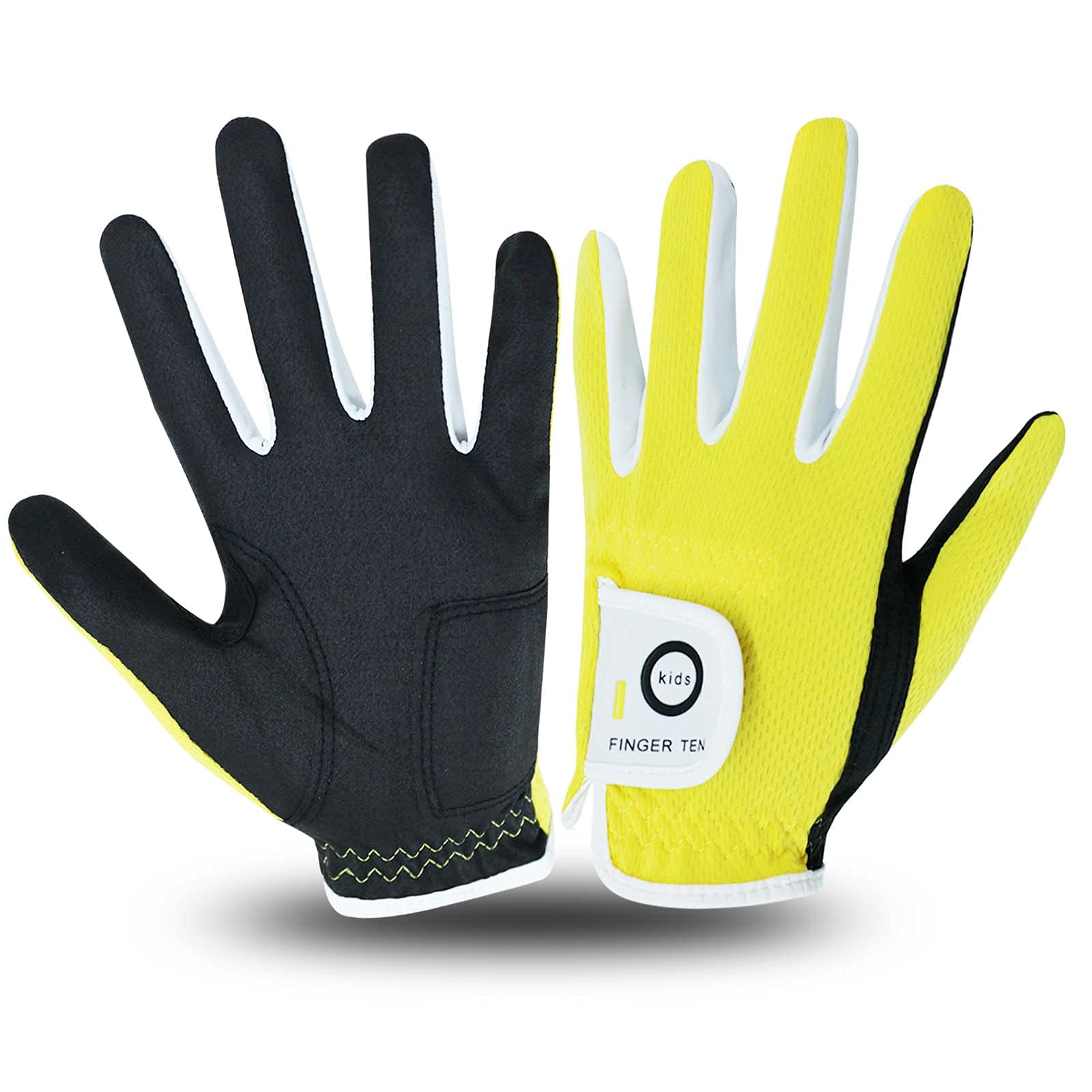 FINGER TEN Golf Gloves Kids All Weather Soft for Left and Right Hand Rain Grip Breathable Value Pair, Golf Gloves for Girls Boys Wear-Resistant Non Slip Comfortable (Yellow, Small) — image 1