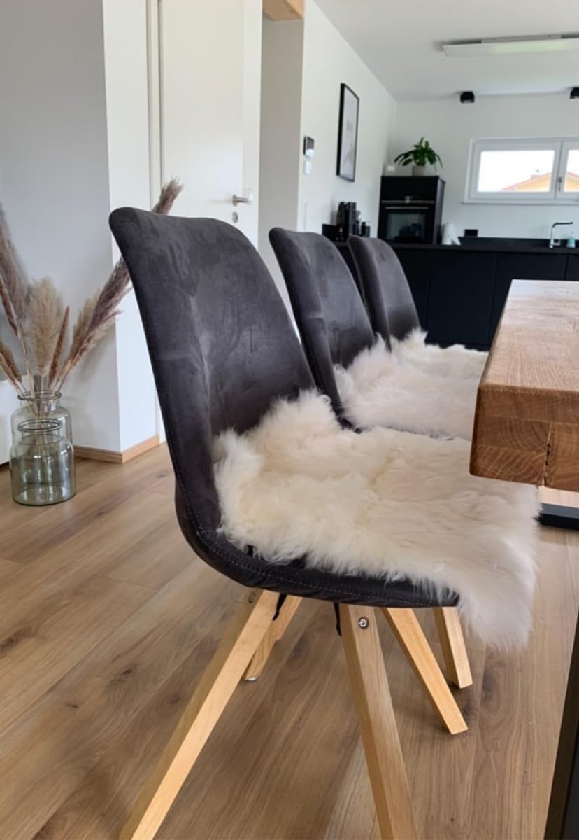 Hollert Lammfell Sitzkissen 40 x 40 cm Champagner Stuhlkissen Stuhlauflage Merino Sitzauflage Fell für Stühle kuschelige weich