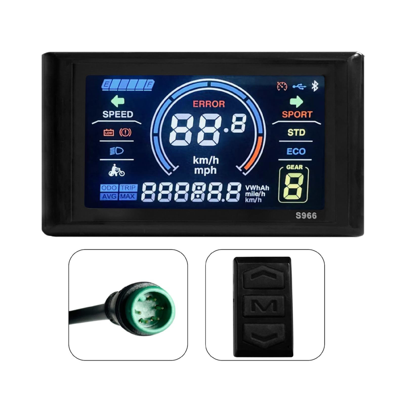 LCD Display 5 Pin, 24-72 V, LCD-S966, schermo intelligente a colori, ciclocomputer per bicicletta impermeabile, pannello di controllo per mountain bike, utilizzato per il controller con