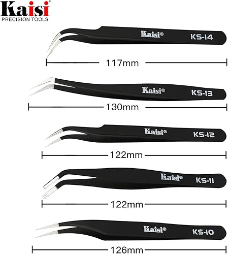 Miniatura 3 de Kaisi - Juego de 13 pinzas de precisión antiestáticas ESD con 13 pinzas de acero inoxidable no magnéticas de precisión con bolsa de almacenamiento