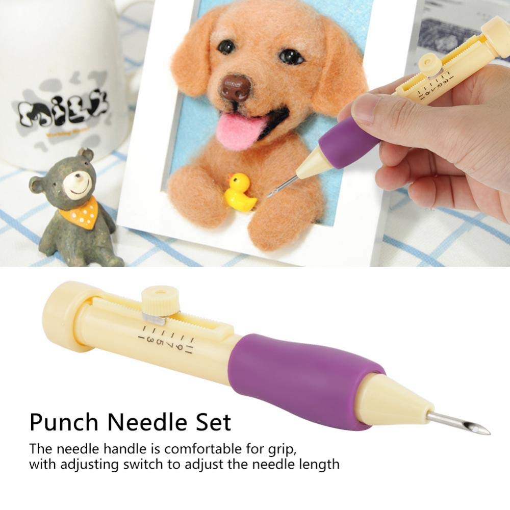 Punch Needle Tool Kit - Embroidery Stitching Punch, 3 Sizes, Purple + Yellow (Includes DIY Craft Embroidery Pen)