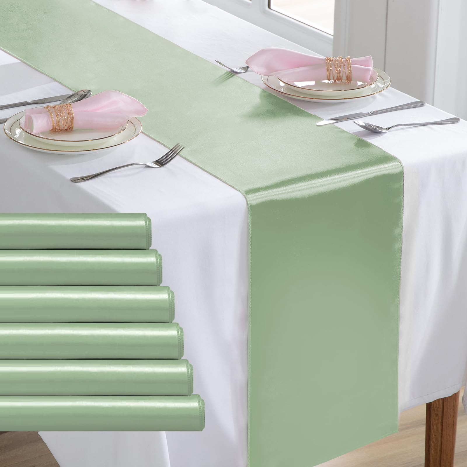 Amazon.com: KKJIAF 6 Pack Sage Green Table Runners 12 x 108 Inch ...