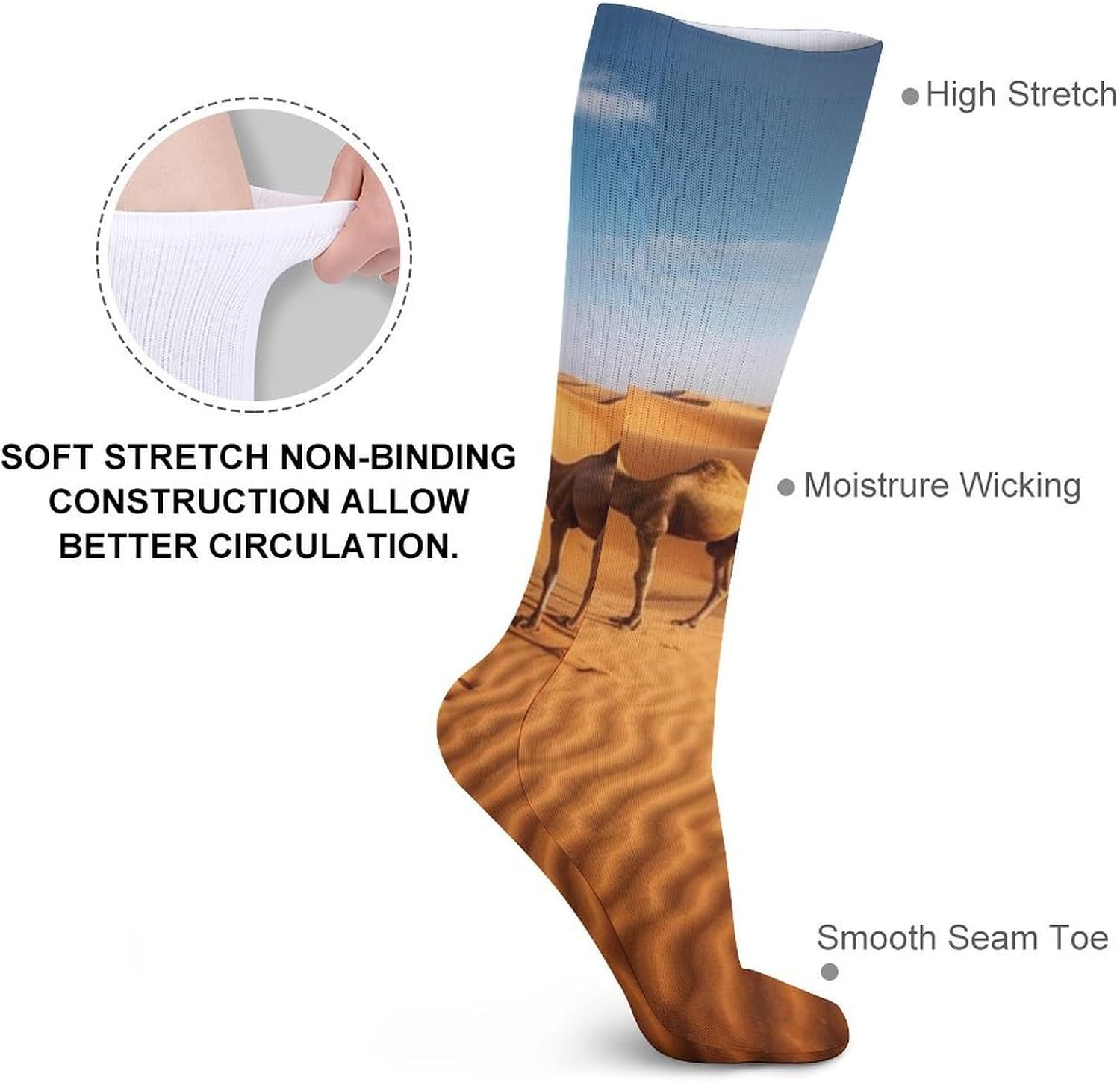 5 Pairs Knee High Socks Sahara Desert Dunes Long Tube Boot Seamless Toe