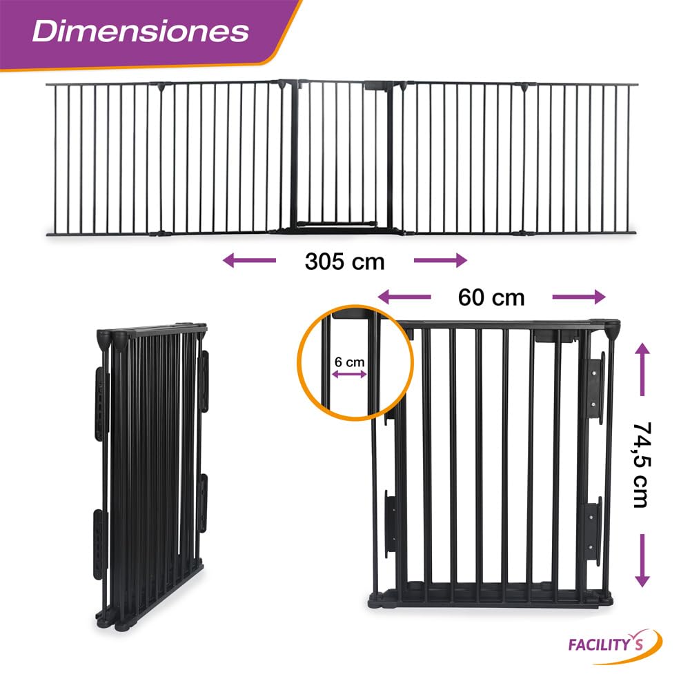 Barrera de Seguridad, para niños, bebés y Animales - 3 Metros, 5 Paneles