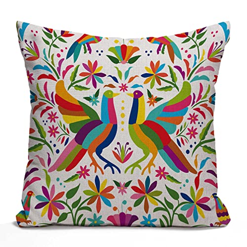Tomda Decorative Cushion Cover Square Size 45x45cm 18x18 Inch Colorful Mexican Traditional Lumbar Pillowcase with Hidden Zipper Decor Throw Pillow Cover Gift for Holiday Sofa Bed
