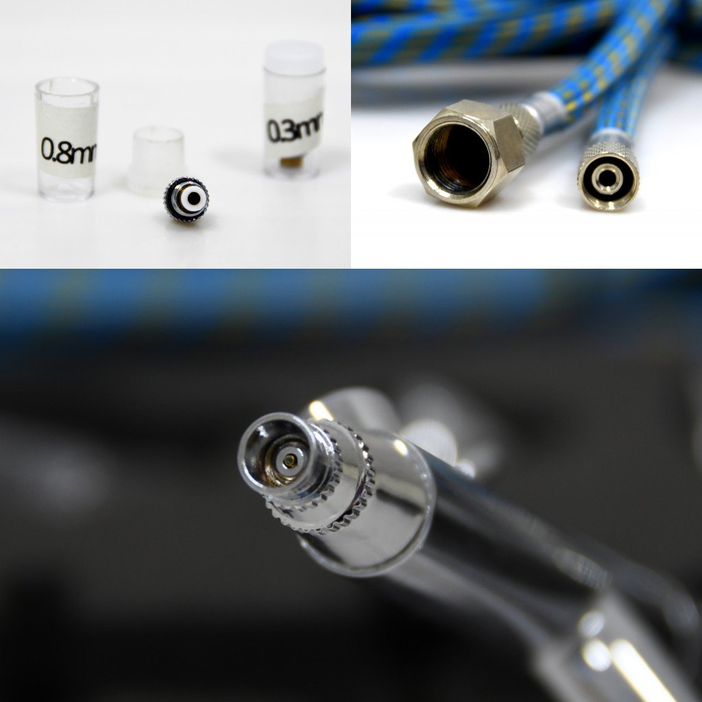 Profi Airbrush Pistole Set 0.3mm 0.5mm 0.8mm, Doppeltwirkender Externe Einstellung, Miniaturpinsel für Kunst Malerei Tattoo