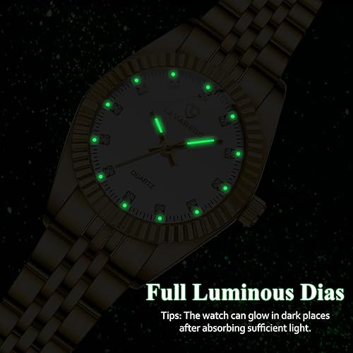 Miniatura 10 de Gold Womens Watch Set, 18K Gold Plated Bangle Bracelets Ring for Women, Dainty Ladies Wrist Waterproof Analog Watch with Luminous, Valentine