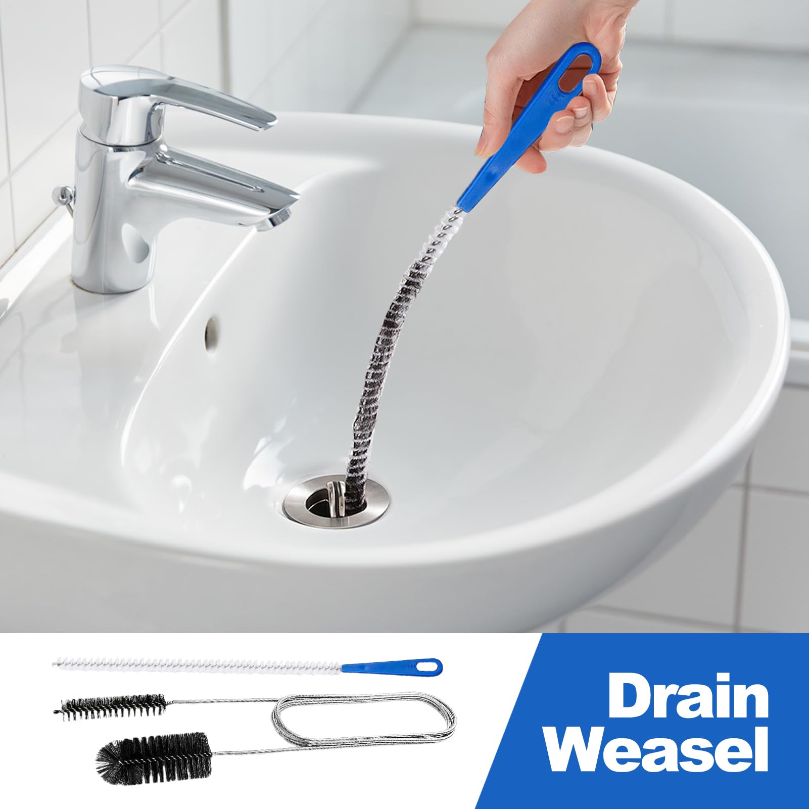 Cepillos de desagüe flexibles, juego de 2, herramienta para eliminar obstrucciones, tuberías, cabello, grasa, aceite, cuidado de conductos HVAC