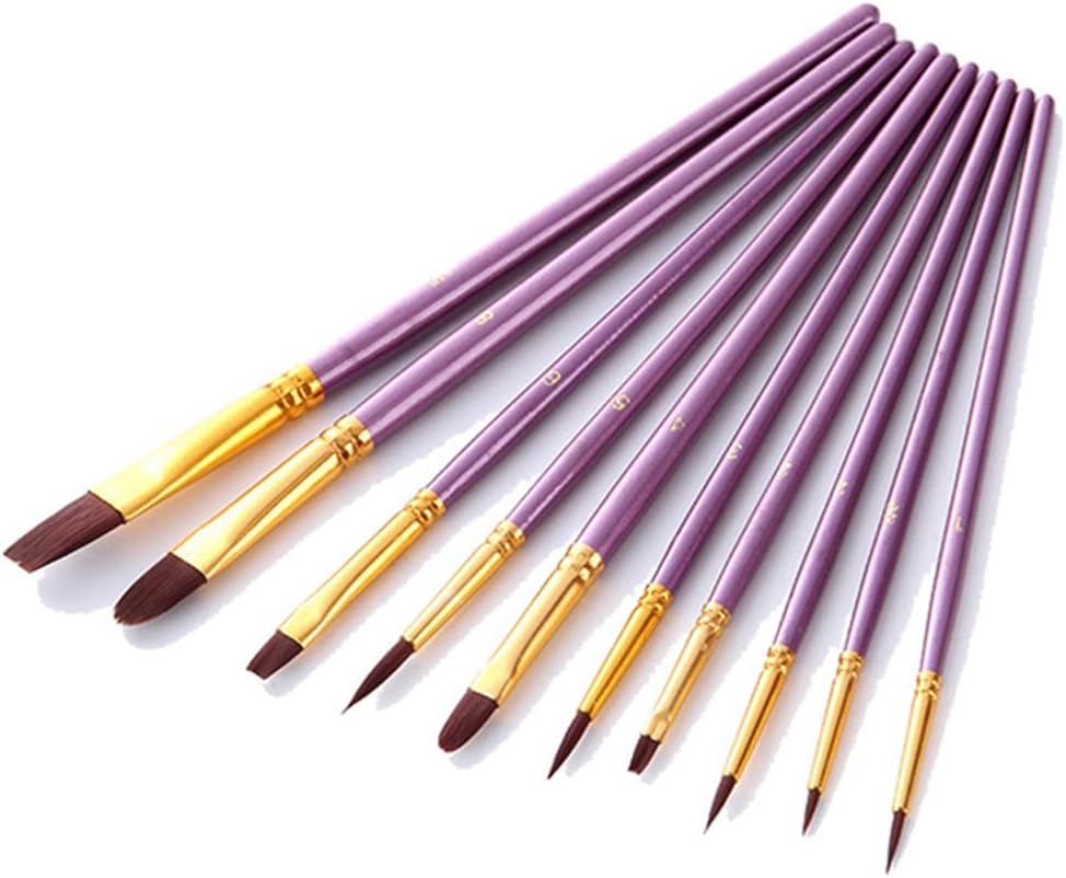 10Pcs Paint Brushes Set Nylon Hair Painting Brush Oil Acrylic Gouache Watercolor Pen Professional Art Supplies(D)