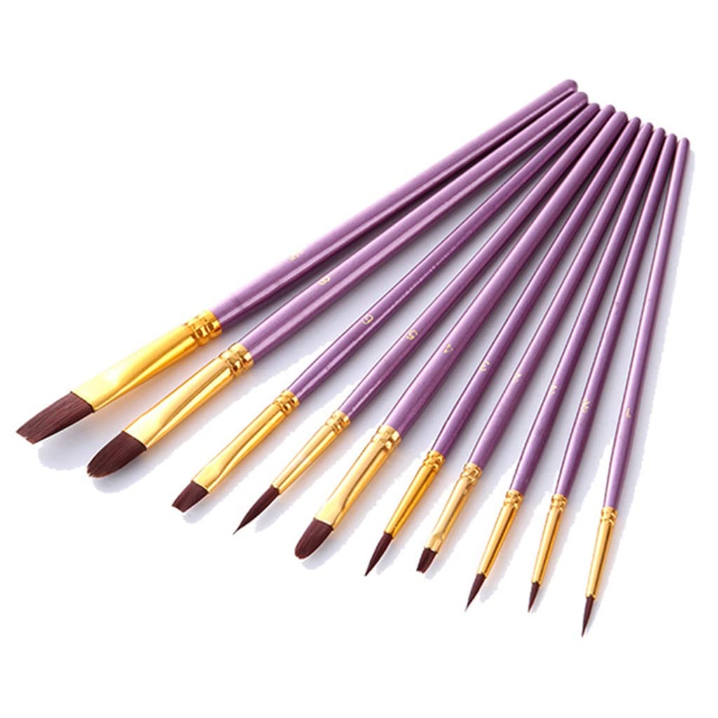 DUYHBAWRS 10Pcs Paint Brushes Set Nylon Hair Painting Brush Oil Acrylic Gouache Brush Watercolor Pen Professional Art Supplies(D)