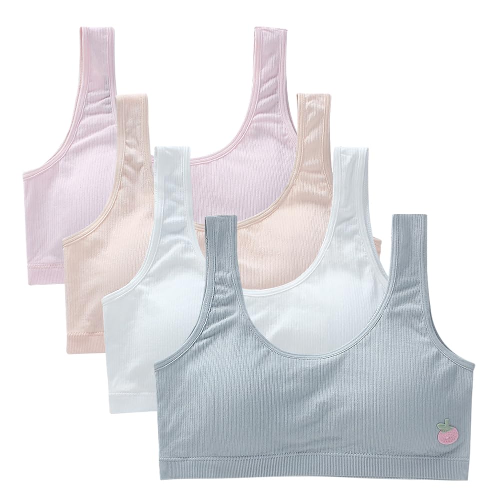 8 sztuk biustonoszy bez ramiączek dla dziewczynek, biustonosz typu bandeau, dla dziewcząt, oddychająca bielizna bawełniana, sportowy bandeau z wyjmowanymi wkładkami, wyściełany biustonosz typu bandeau