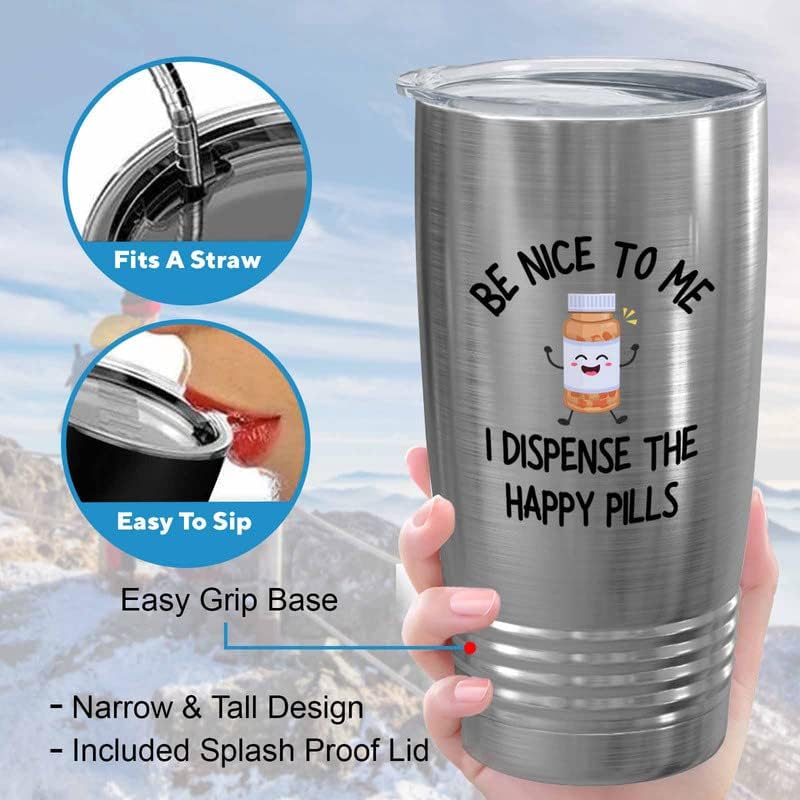 Pharmacist Silver Edition Viking Tumbler 20oz - Be Nice To Me B - Nurse Doctor Chemist Pharmacy Technician Patient Practicioner Laboratory Research Technologist