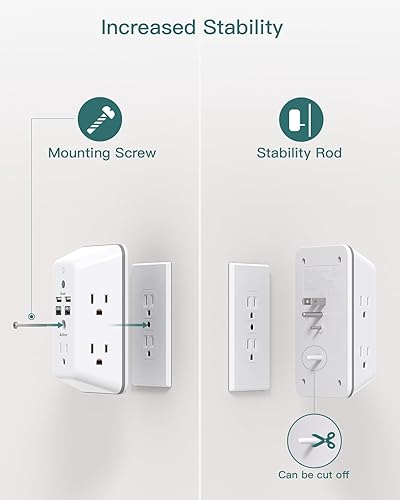 Miniatura 5 de Addtam - Protector de sobretensión, extensor de salida con luz nocturna, divisor de 5 salidas y 4 puertos USB (2 USB C), cargador de pared USB,