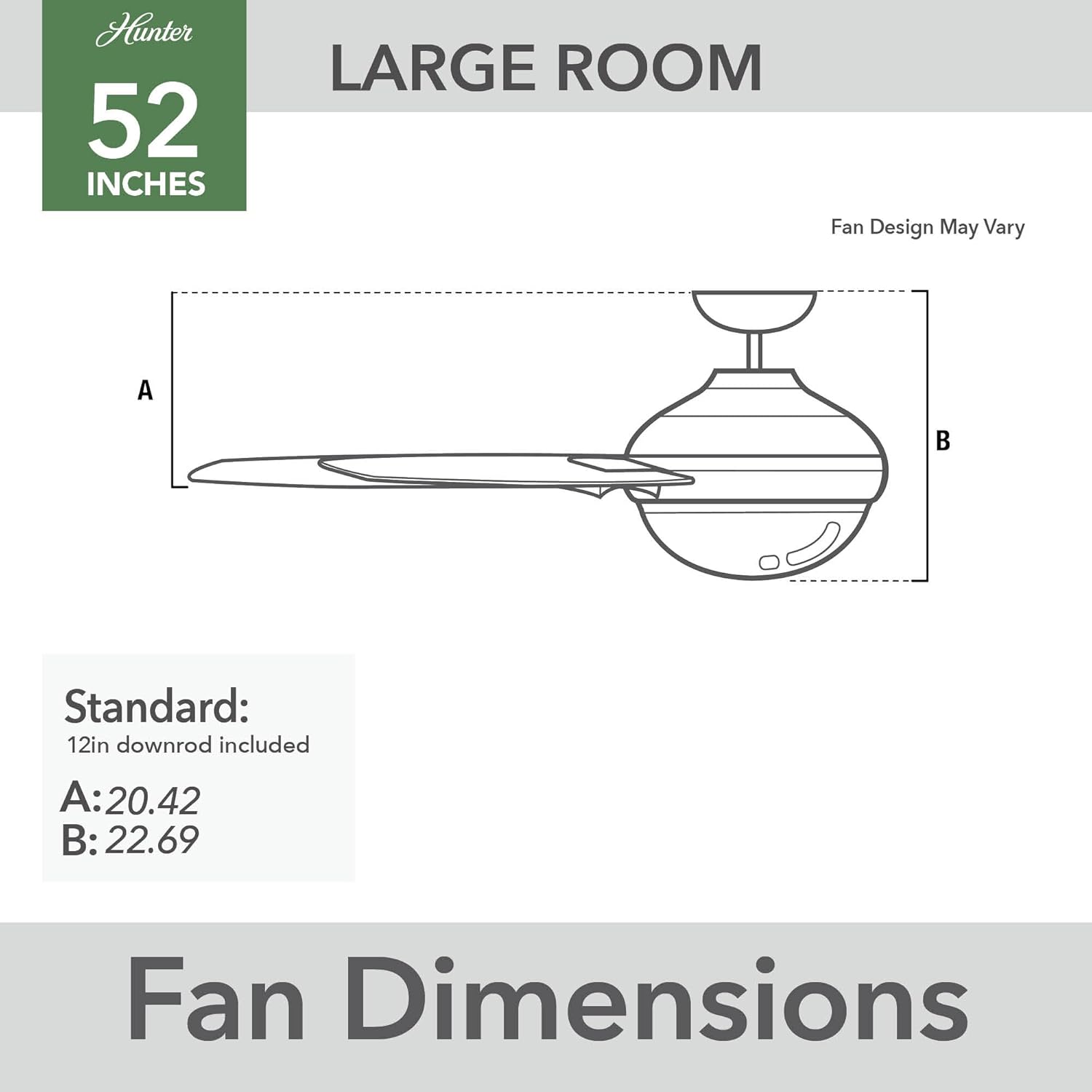 Hunter Fan 52 Inch Matte Black Indoor Ceiling fan with LED Light and Remote Control for Bedroom, Living Room, Office, Basement, Kitchen, Dining Room (Renewed), CCC5C27C58