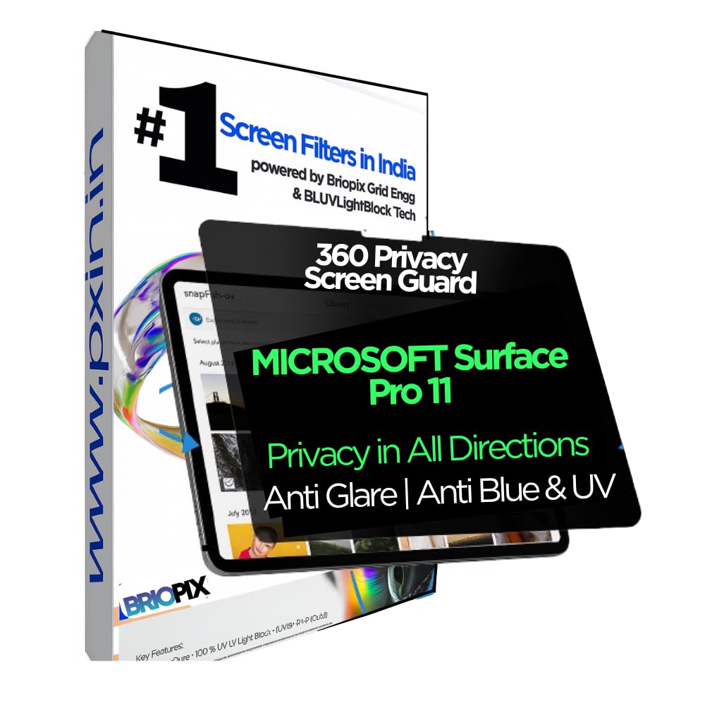 BRIOPIX 360° Tablet Privacy Screen Guard compatible with MICROSOFT Surface Pro 11 | Anti Glare, Anti Blue Light, Anti UV | 4 Way Privacy | Anti Scratch | No Eye Strain | Privacy Filter