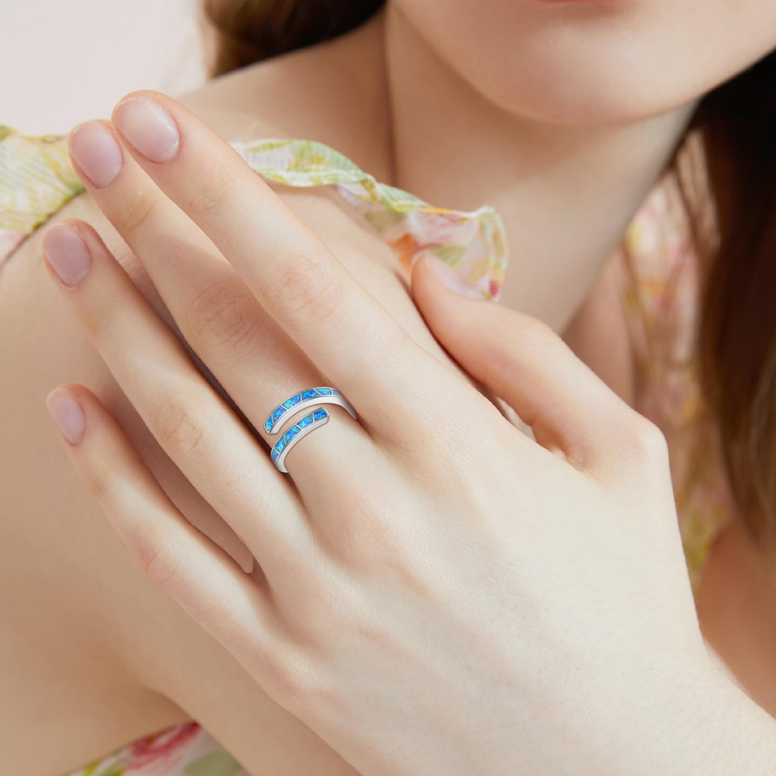 Glaube Hoffnung Liebe Ring 925 Sterling Silber Opal Ringe Damen Opal Ring Schmuck Verstellbarer Ring Geburtstags Geschenk Weihnachten Mädchen Frauen(Faith Hope Love)