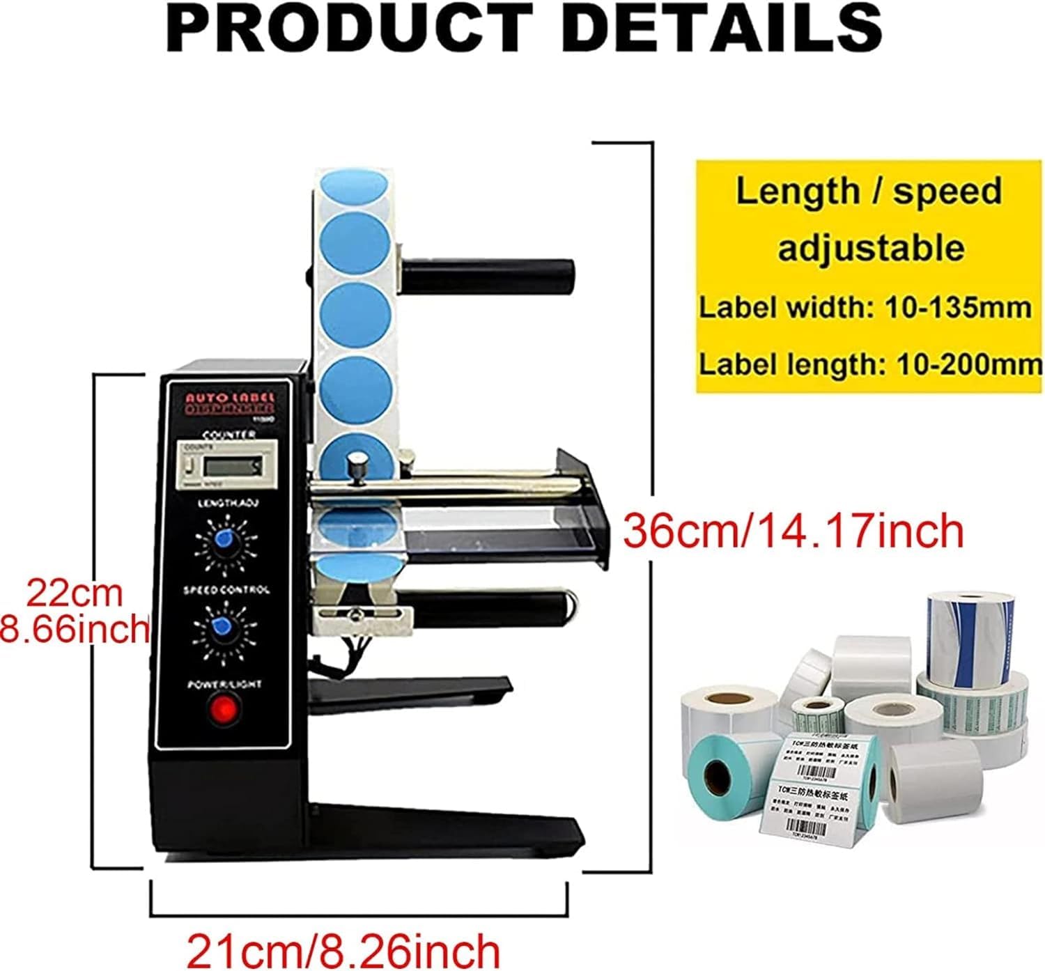 Macchina Separatrice per Etichette, Distributore Automatico di Etichette con Display Digitale, Controllo della velocità 1-8 M/min, per Lavorazione Alimentare, Logistica E Vendite