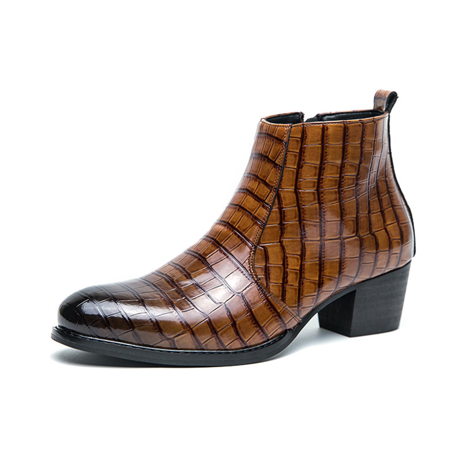 Stivaletti Chelsea Uomo Effetto Coccodrillo Tacco Alto Scarpe da Abito | Chiusura Zip Laterale Pelle Sintetica Ankle Boots Eleganti Stile Western per Matrimonio Festa Business Regalo Uomo