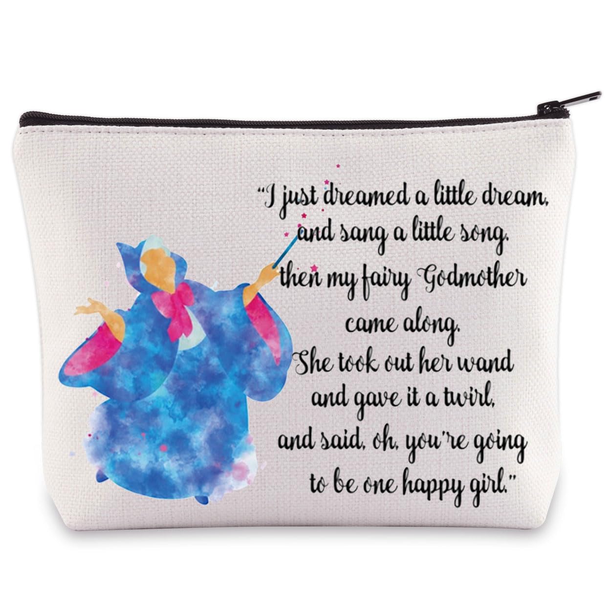 BWWKTOP Fairy Godmother Cosmetic Makeup Bag, Blue, Waterproof, 3D Printed Design, Travel/On-The-Go Makeup Storage