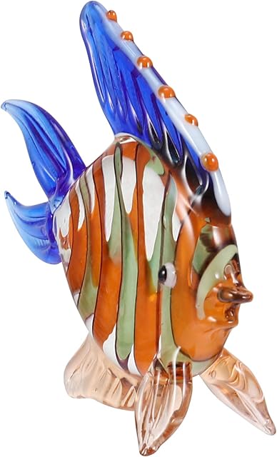 WINOMO Glass Fish Ornaments Color Stained Fish Collectible Figurines Home Glass Fish Decor Marine Theme Desktop Glass Art Ornament for Home Office Desktop Decor Blue